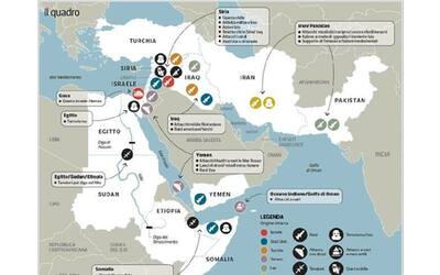 I fronti aperti in Medio Oriente, dal Mediterraneo all’Oceano Indiano: guerre, terrorismo, lotte per procura
