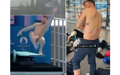 il tuffatore jandard cade all inaugurazione della piscina delle olimpiadi parigi 2024 davanti a macron