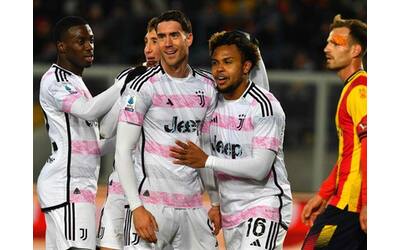 Lecce-Juventus risultato 0-3: gol di Vlahovic (doppietta) e Bremer, Allegri scavalca l’Inter in testa