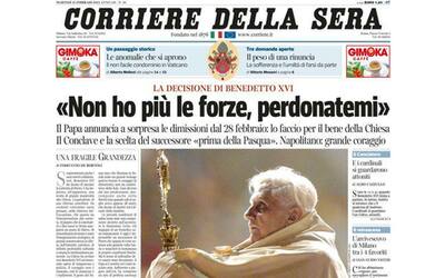 12 febbraio 2013 le dimissioni di papa ratzinger la prima pagina del corriere massimo franco un trauma prolungato che incombe perfino sul presente