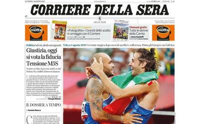 2 agosto 2021, gli ori di Jacobs e Tamberi: la prima pagina del Corriere....