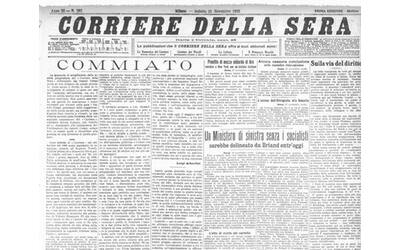 28 novembre 1925, il commiato di Albertini: la prima pagina del Corriere....