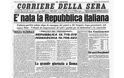 6 giugno 1946, la Repubblica vince il referendum: la prima pagina del...