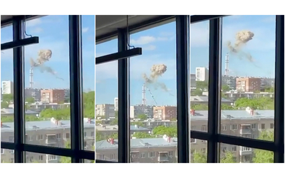 attacco russo alla torre televisiva di kharkiv il momento del crollo dell infrastruttura interrotto il segnale tv video