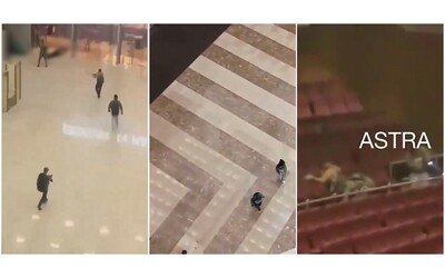 attentato a mosca l irruzione nell edificio poi gli spari dentro la sala concerto le immagini degli aggressori in azione video