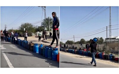 Gaza, la lunghissima fila di persone in coda per ricaricare le bombole del gas: il video