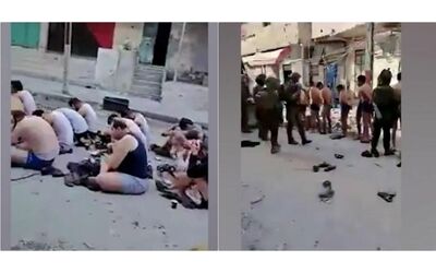 gaza prigionieri palestinesi denudati e fatti sedere a terra circondati dalle milizie israeliane le immagini