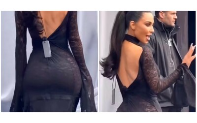kim kardashian alla sfilata di balenciaga con il cartellino che spunta dal vestito il dettaglio non passa inosservato ma c un motivo