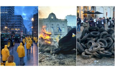 La protesta degli agricoltori esplode davanti al Parlamento Ue: a Bruxelles mille trattori in marcia. Roghi, scontri e una statua abbattuta