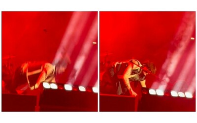 rkomi perde l equilibrio e cade di faccia durante un suo concerto il video virale e sui social si scatena l ironia