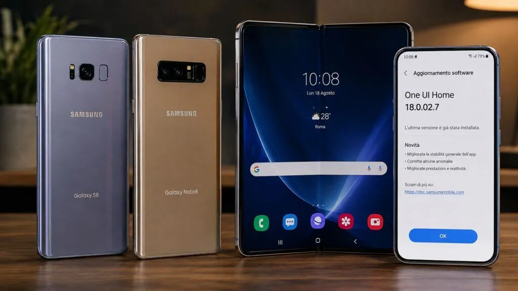 Samsung aggiorna Galaxy S8 e Note 8, mentre One UI Home corregge i bug sui Fold 8