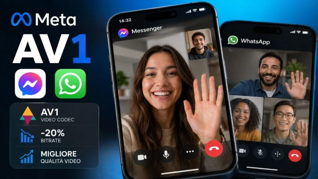Meta porta AV1 su Messenger e WhatsApp, video migliori con il 20% di banda in meno