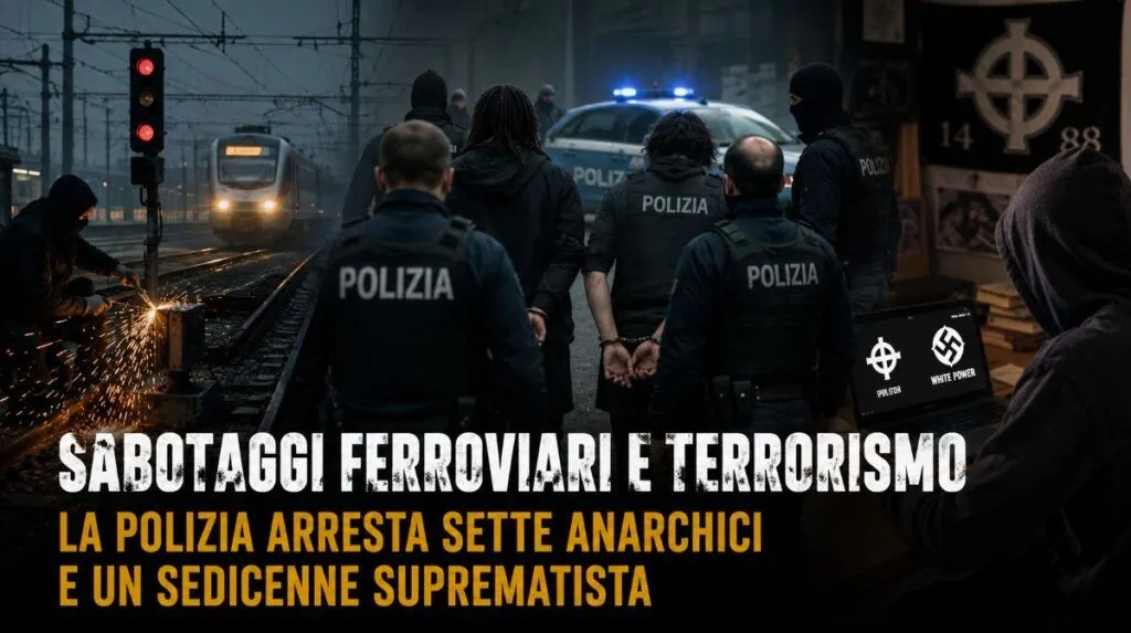 Arresti per terrorismo, sette anarchici fermati per sabotaggi ferroviari e un minorenne per propaganda suprematista