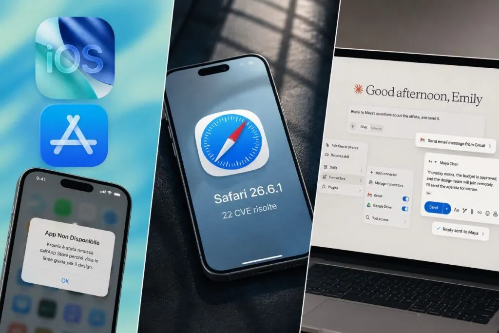 Apple rimuove Kromix, Safari chiude 22 CVE e Claude invia email su Gmail