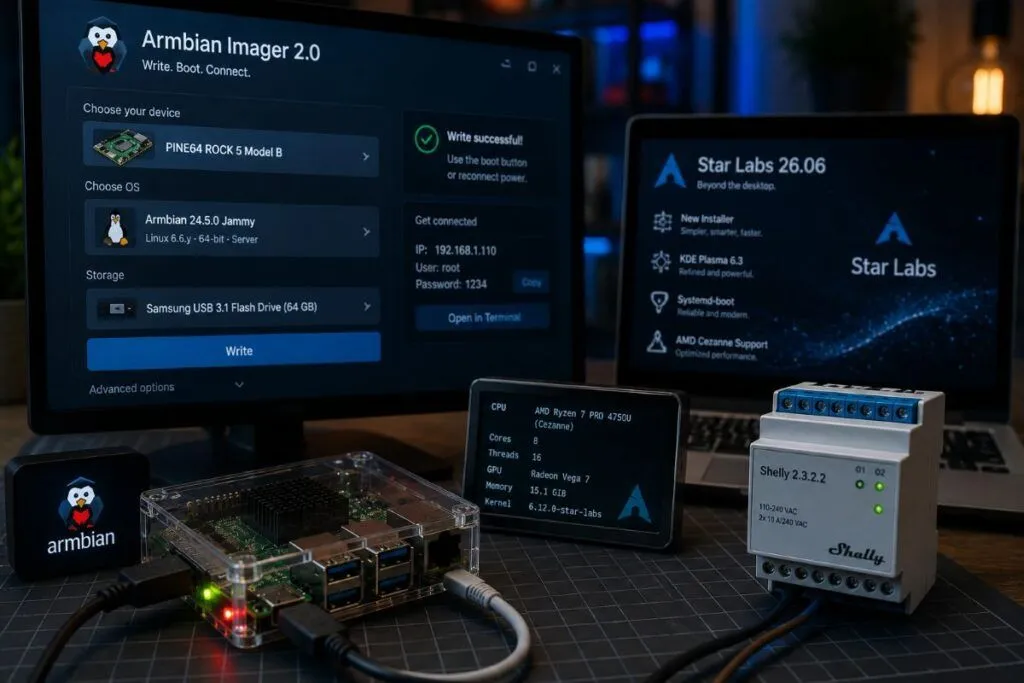 Armbian Imager 2.0, Shelly 2.3.2.2 e Star Labs 26.06 migliorano l’esperienza Linux
