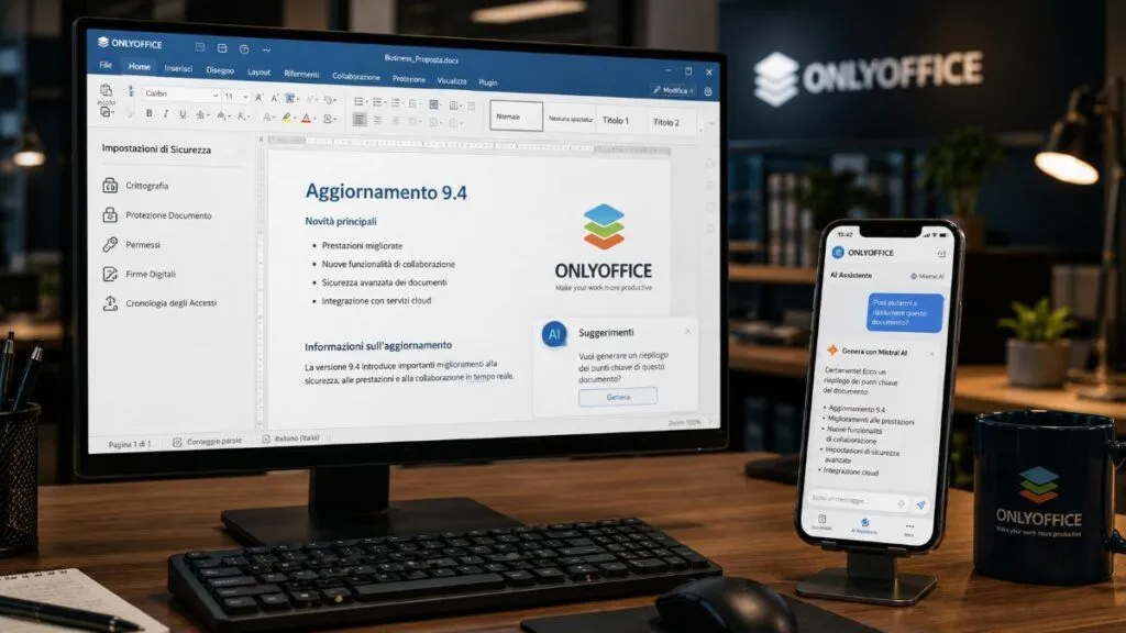 ONLYOFFICE 9.4 integra Mistral AI su mobile e rafforza desktop con sicurezza e temi