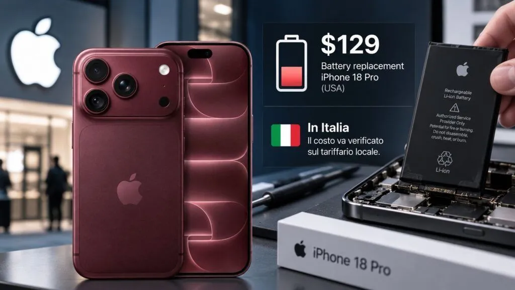 iPhone 18 Pro, Apple alza il costo della batteria fuori garanzia a 129 dollari