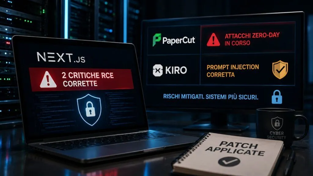Next.js corregge due RCE critiche: allarme PaperCut e falla Kiro