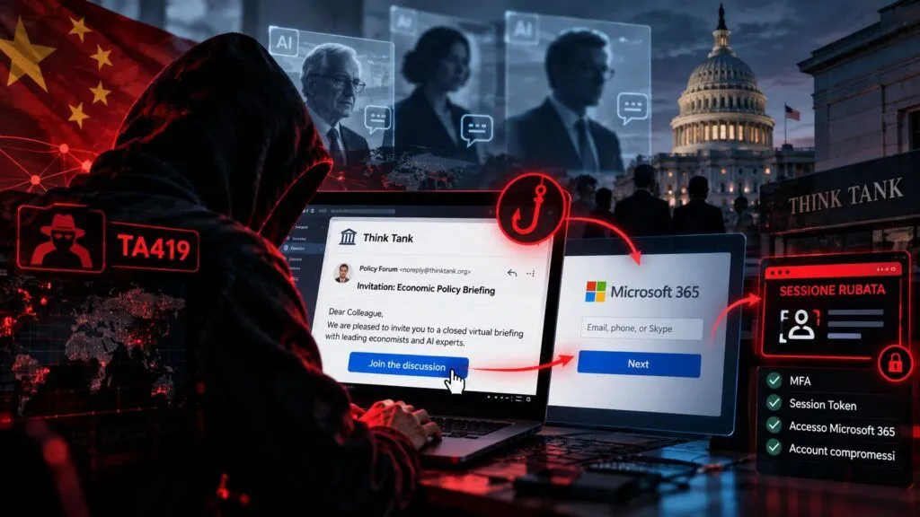 TA419 colpisce la politica AI USA: phishing cinese supera MFA