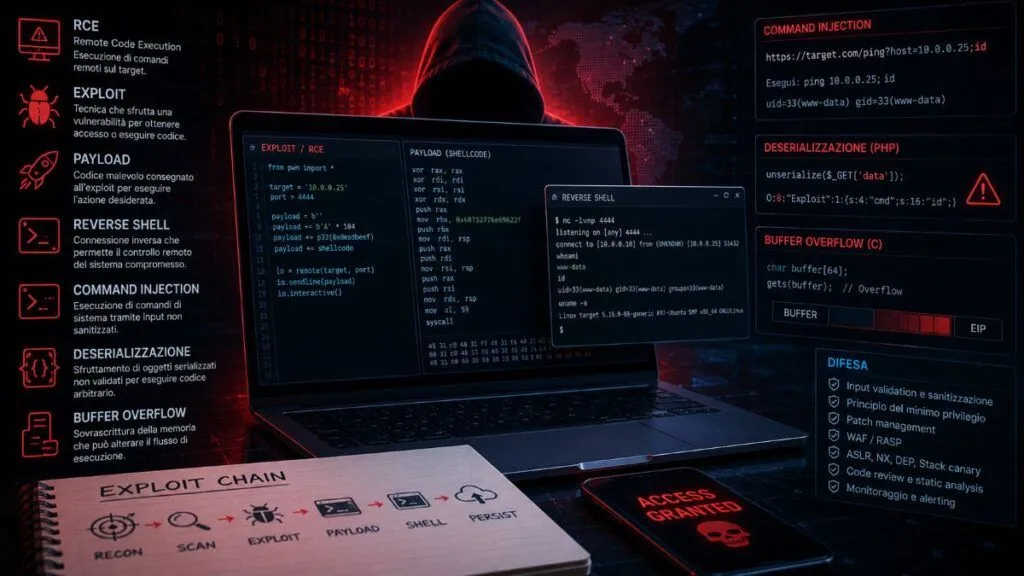 RCE e exploit: guida a Remote Code Execution, payload, reverse shell e difesa
