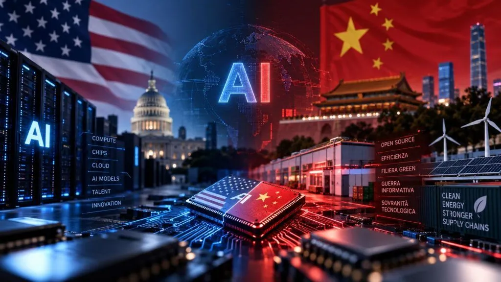 Cina sfida gli USA sull’AI: meno chip, più efficienza, guerra cognitiva e green tech