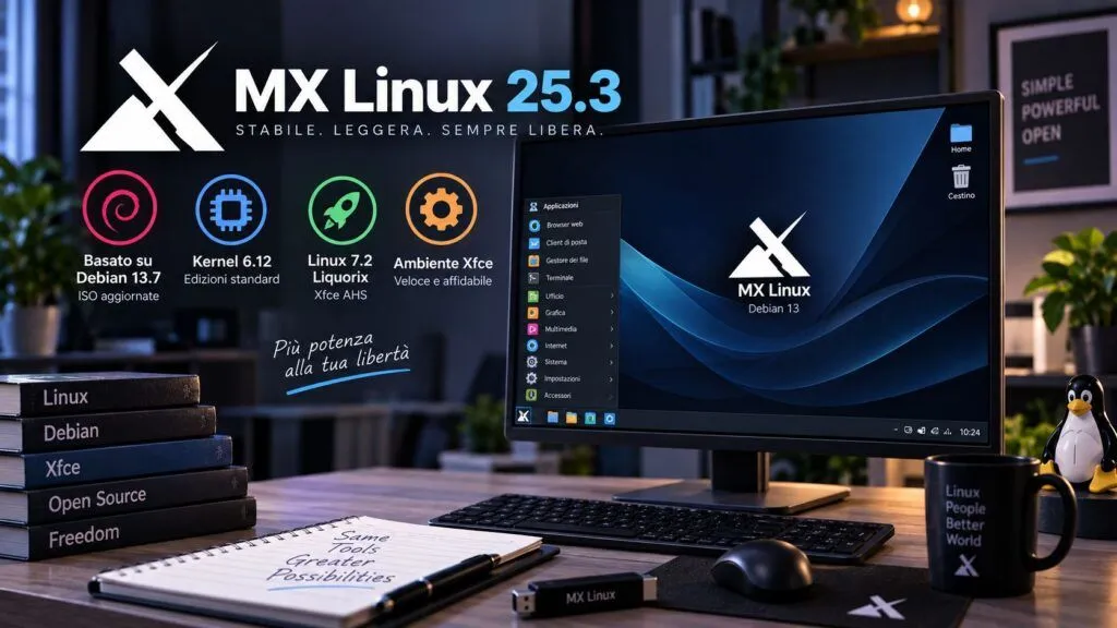 MX Linux 25.3 aggiorna Debian 13.7 e porta Linux 7.2 soltanto sull’edizione AHS