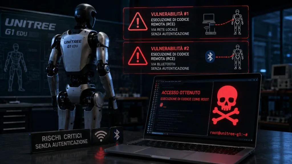 Unitree G1 EDU vulnerabile via Wi-Fi e Bluetooth: due falle danno accesso root al robot