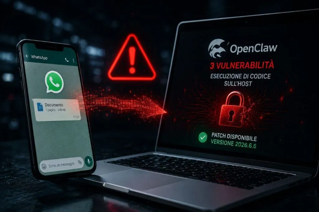 OpenClaw corregge tre falle critiche che permettono attacchi dall’host tramite un messaggio WhatsApp