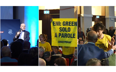 Descalzi (Eni) interrotto e contestato da attivisti di Greenpeace a Milano: “Green solo a parole”. Tensione in sala – Video