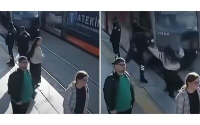 Donna con le cuffie non si accorge che il tram la sta per travolgere, viene salvata all’ultimo da una guardia – VIDEO