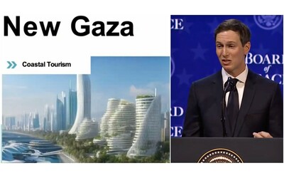 Grattacieli futuristici e aree residenziali Jared Kushner mostra le slide con il piano per la Nuova Gaza