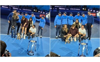 Il cane di Sinner si prende la scena durante la foto con il trofeo lo sguardo incantato di Snoopy virale sui social Video