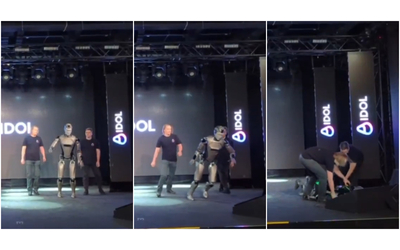 Il debutto del primo robot russo con IA un flop clamoroso il video della caduta sul palco Sembra ubriaco