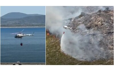 Incendio a Porto Ercole, fiamme vicino all’abitato. In azione anche un elicottero