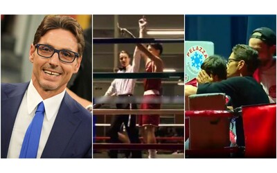 Lorenzo Mattia Berlusconi sale sul ring terzo incontro vinto davanti a pap Pier Silvio