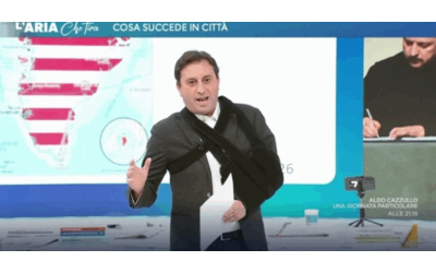 Prima lezione dell anno mai fare troppo i bischeri sulle piste da sci specie quando si arriva alla soglia dei 50 anni cos David Parenzo conduce L Aria che Tira col tutore