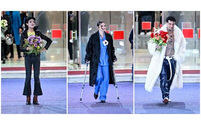 Sanremo 2025, le pagelle ai look del Green Carpet: Tony Effe a petto nudo sotto la pelliccia, Francesca Michielin in “pigiama” e con le stampelle – FOTO