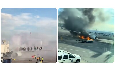 Vibrazioni ai motori, poi l’aereo prende fuoco durante l’atterraggio d’emergenza: passeggeri in piedi sull’ala del velivolo in fiamme – VIDEO