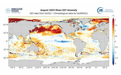 Agosto 2025 il terzo più caldo mai registrato per gli oceani