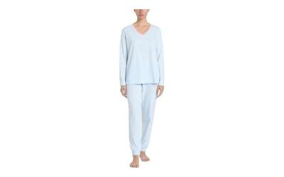 RAGNO Pigiama Donna Lungo Tinta Unita Donna. Casacca con scollo a V maniche lunghe