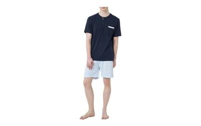 RAGNO Pigiama uomo corto Blu in puro cotone U662ND