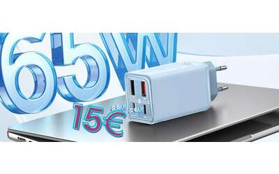 Caricatore USB da 65W con 4 uscite: ricarica anche un portatile (15€)