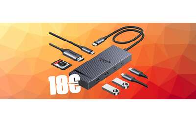 Hub 8 in 1 con porte USB HDMI PD SD e microSD a un super prezzo su Amazon