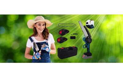 Mini sega elettrica accessoriata con 2 batterie e valigetta per taglio e potatura easy