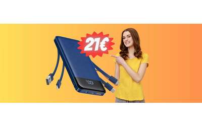 Power Bank da 20000mAh con cavi integrati per non rimanere con la batteria scarica