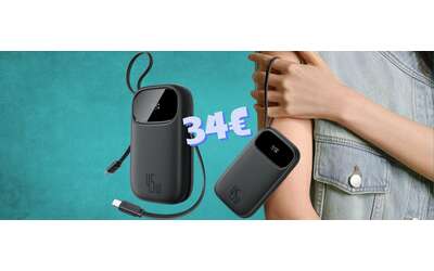 Power Bank da 45W con capacità da 20000mAh e 2 cavi integrati a soli 34€
