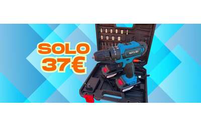 Trapano avvitatore a percussione con valigetta, 2 batterie e accessori a SOLO 37€